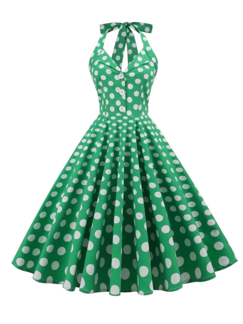 NWT 1950s Rockabilly Inspired Polka Dot Halter Swing Flared Dress